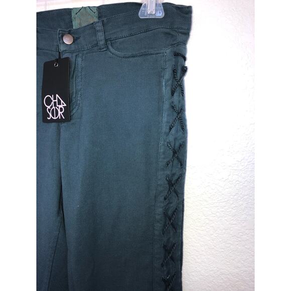 Chaser Canvas Utility Frayed Hem Lace-up Detail BluePants - M - Picture 2 of 7